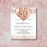 Budget 50th birthday rose gold balloons invitation<br><div class="desc">For an elegant 50th birthday.  A stylish white background. Decorated with rose gold,  pink faux glitter,  sparkles and balloons.  Personalize and add a name,  and party details. The name is written with a hand lettered style script,  number 50 with balloon style fonts.</div>