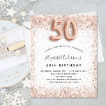 Budget 50th birthday rose gold white invitation<br><div class="desc">For an elegant 50th birthday.  A white background. Decorated with rose gold,  pink faux glitter,  sparkles.  Personalize and add a name,  and party details. The name is written with a hand lettered style script,  number 50 with balloon style fonts.</div>