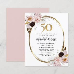 Budget 50th Birthday Roses and Gold Party Invite