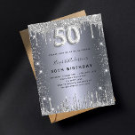 Budget 50th birthday silver glitter invitation<br><div class="desc">A modern,  stylish and glamorous invitation for a 50th birthday party.  A faux silver looking background,  decorated with glitter dust.    Personalize and add your name and party details.  Number 50 is written with a balloon style font,  script.</div>