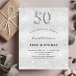 Budget 50th birthday silver glitter invitation<br><div class="desc">A modern,  stylish and glamorous invitation for a 50th birthday party.  A faux silver looking background,  decorated with glitter dust.    Personalize and add your name nad party details.  Number 50 is written with a balloon style font,  script.</div>