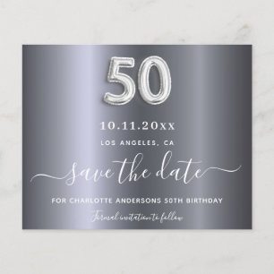 Budget 50th birthday silver metal save the date