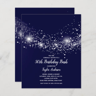 Budget 50th Birthday Stars on Navy Blue Invites