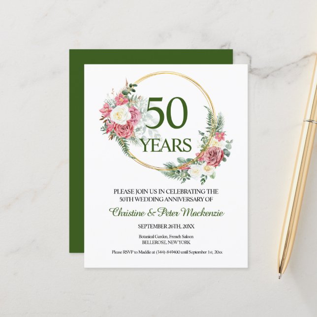 Budget 50th Gold Wedding Anniversary Invitation (Front/Back In Situ)