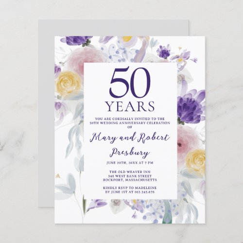 Budget 50th Wedding Anniversary Floral Invitation