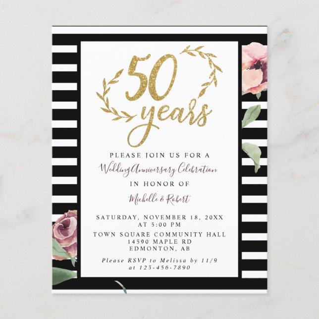 Budget 50th Wedding Anniversary Red Rose Glitter  (Front)