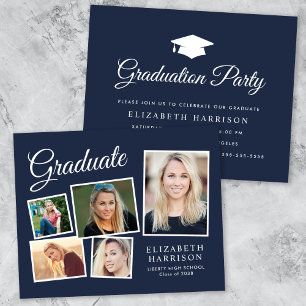 Budget 5 Photo Blue Graduation Party Invitation