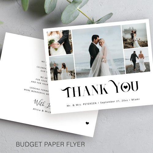 Budget 5 photo collage modern wedding thank you flyer