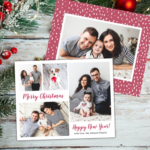 Budget 5 Photo Red Script Christmas Holiday Cards