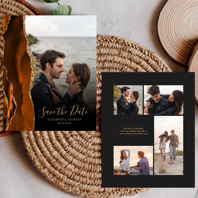 Budget 5-Photo Rust Gold Agate Save the Date (Creator Uploaded)