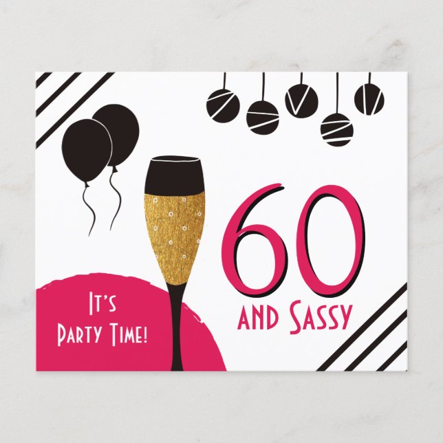 Budget 60 Sassy Artsy Pink Black Gold Invitation (Front)