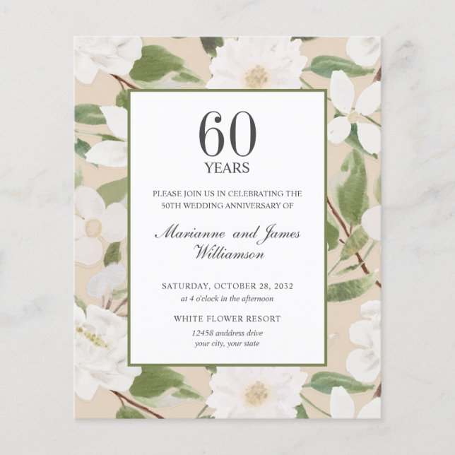 Budget 60th Anniversary PHOTO White Flowers ivory (Front)