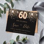 Budget 60th birthday black glitter save the date<br><div class="desc">A girly and trendy Save the Date for a 60th birthday party. A black background decorated with faux gold glitter. Templates for a date and name and text.  Golden colored letters.  The text: Save the Date is written with a large trendy hand lettered style script.</div>