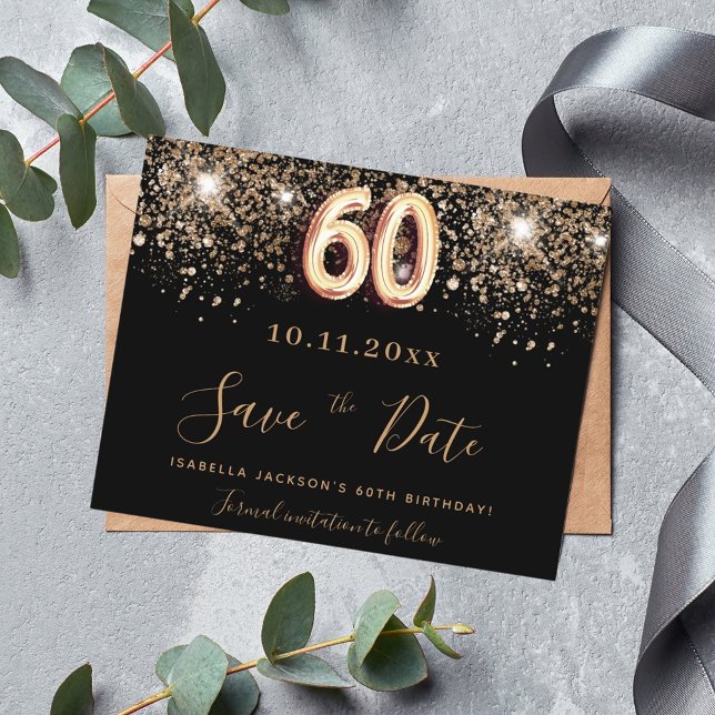 Budget 60th birthday black glitter save the date (Creator Uploaded)