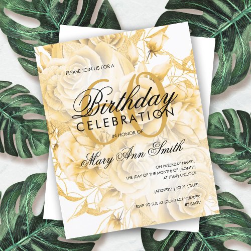 Budget 60th Birthday Floral Gold Invite