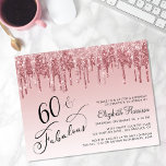 Budget 60th Birthday Glitter Rose Gold Pink Invite<br><div class="desc">Elegant,  chic and budget-friendly 60th birthday party invitation featuring "60 & Fabulous" written in stylish script against an ombre pink background,  with pink and rose gold faux glitter dripping down. Personalize with her name and the party details.</div>