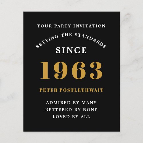 Budget 60th Birthday Invitation Black Gold 1963 Flyer