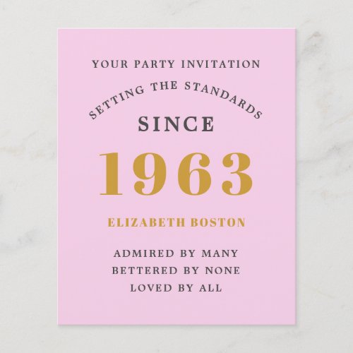 Budget 60th Birthday Invitation Pink Gray 1963 Flyer