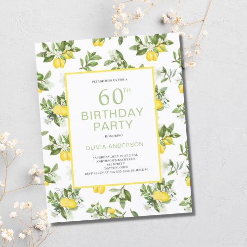 Budget 60th Birthday Lemon Citrus Invitation