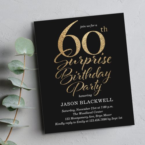 Budget 60th Birthday Party Black  Gold Invitation