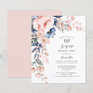 Budget 60th Birthday Pink Floral Party Invitation