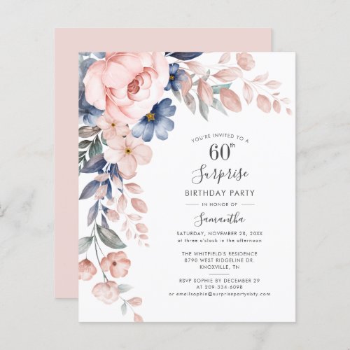 Budget 60th Birthday Pink Floral Party Invitation