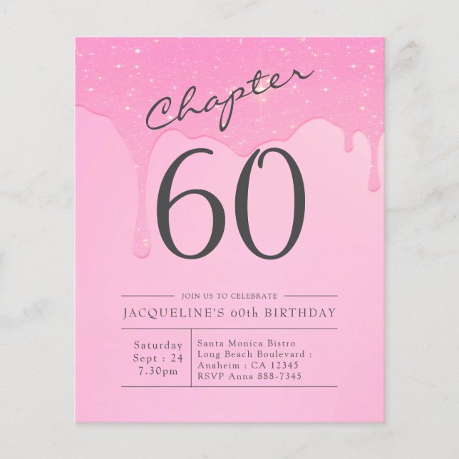 Budget 60th Birthday Pink Gray Invitation Flyer (Front)
