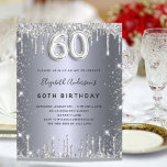Budget 60th birthday silver glitter invitation<br><div class="desc">A modern,  stylish and glamorous invitation for a 60th birthday party.  A faux silver looking background,  decorated with glitter dust.    Personalize and add your name and party details.  Number 60 is written with a balloon style font,  script.</div>