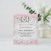 Budget 60th birthday silver pink invitation (Standing Front)
