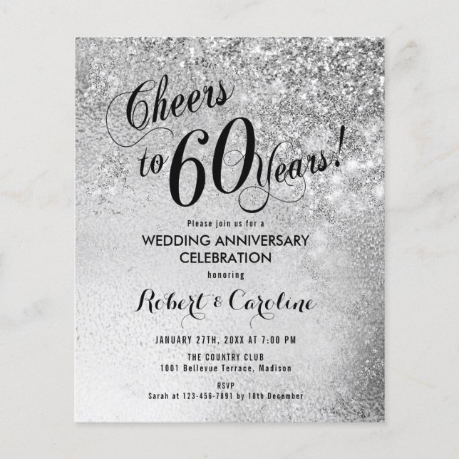 Budget 60th Wedding Anniversary Silver Invitation Flyer (Front)
