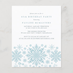 BUDGET 65th Birthday Blue Snowflake Invitation