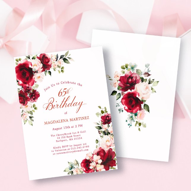 BUDGET 65th Birthday Red Pink Rose Invitation (Creator Uploaded)