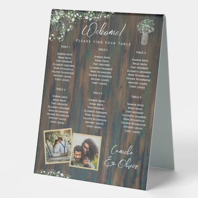 BUDGET 6 Table Rustic Gypsophila PHOTO Seating     Table Tent (Front)