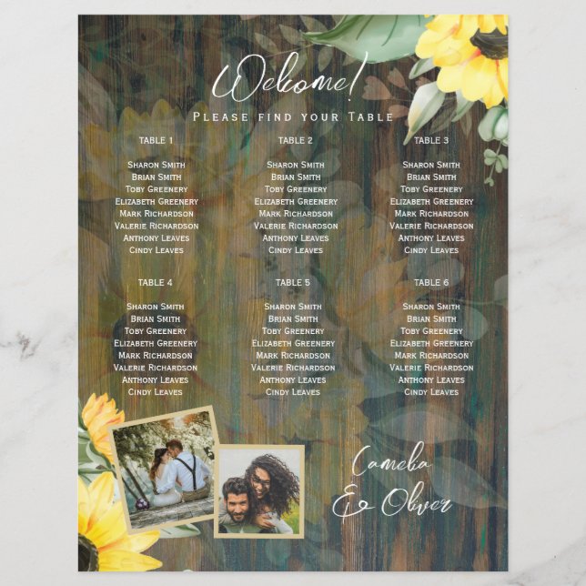 BUDGET 6 Table Rustic Wood SUNFLOWERS PHOTO SEATIN (Front)