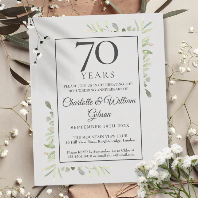 Budget 70th Anniversary Greenery Invitation | Zazzle