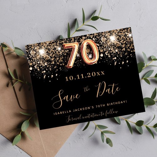 Budget 70th birthday black glitter save the date