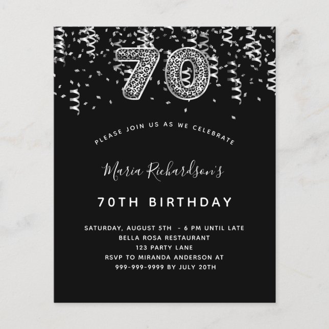 Budget 70th birthday black silver leopard party (Front)
