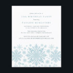 BUDGET 70th Birthday Blue Snowflake Invitation<br><div class="desc">Very elegant blue watercolor snowflakes create a pretty border along the bottom of this adult birthday invitation. Modern and minimalist design has an open and airy feel. The contemporary aesthetic will appeal to people of all ages.</div>