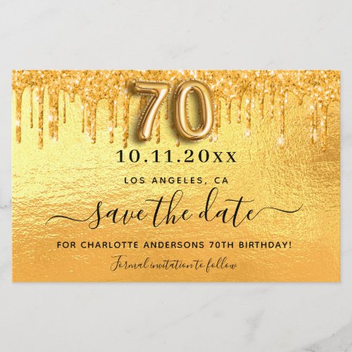 Budget 70th birthday gold glitter save the date
