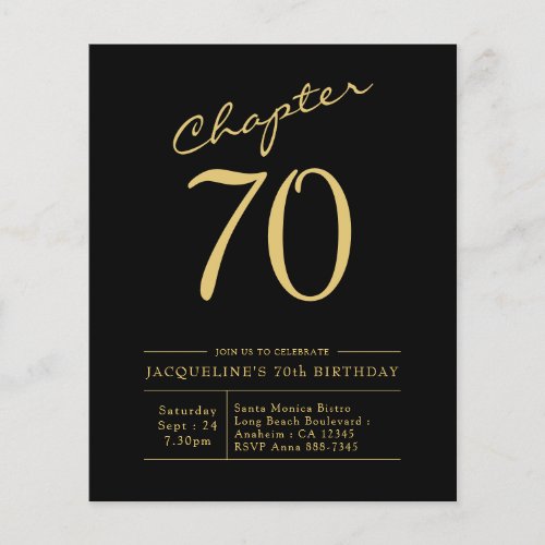 Budget 70th Birthday Invitation Black Gold Flyer