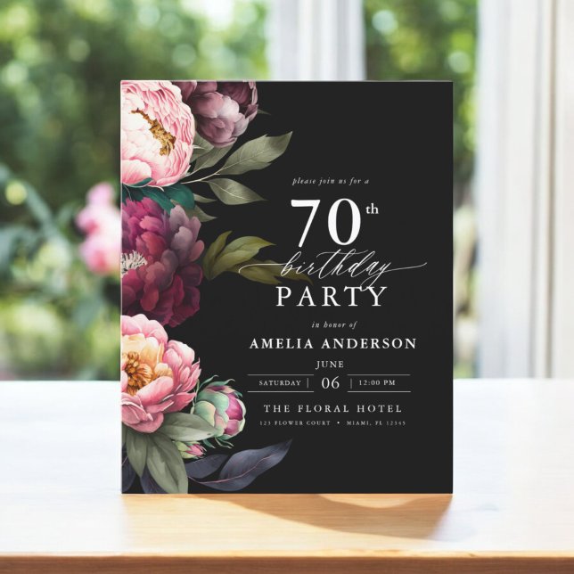 Budget 70th Birthday Moody Floral Invitation Flyer (Creator Uploaded)