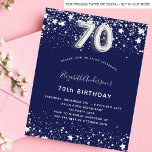Budget 70th birthday navy blue silver invitation<br><div class="desc">A modern,  stylish and glamorous invitation for a 70th birthday party.  A navy blue background,  decorated with faux silver stars. Personalize and add your name and party details.  Number 70 is written with a balloon style font.</div>