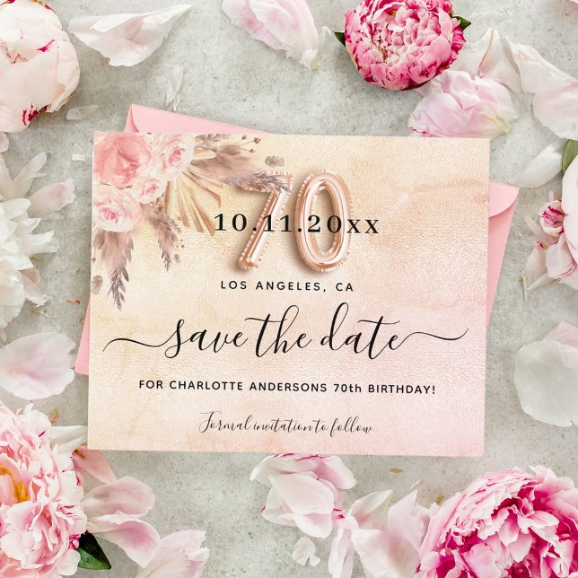 Budget 70th birthday pampas rose save the date (Creator Uploaded)