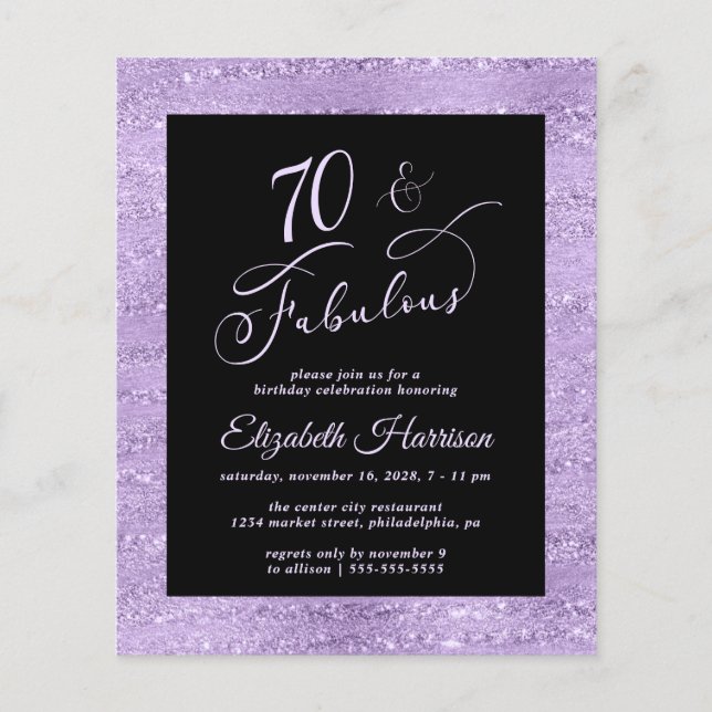 Budget 70th Birthday Party Elegant Purple (Front)