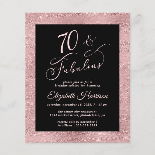 Budget 70th Birthday Party Elegant Rose Gold Flyer