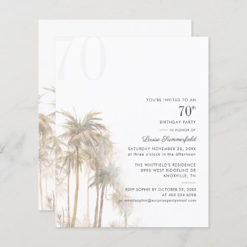 Budget 70th Birthday Party Palm Tree Invitation