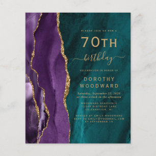 Budget 70th Birthday Purple Gold Teal Agate Invite