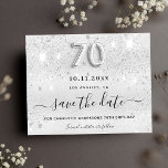 Budget 70th birthday silver glitter save the date<br><div class="desc">An elegant Save the Date card for a 70th birthday party. A modern faux silver metallic looking background decorated with faux glitter dust. Personalize and add a date and name/age. Gray colored letters. The text: Save the Date is written with a large trendy hand lettered style script. Number 70 with...</div>