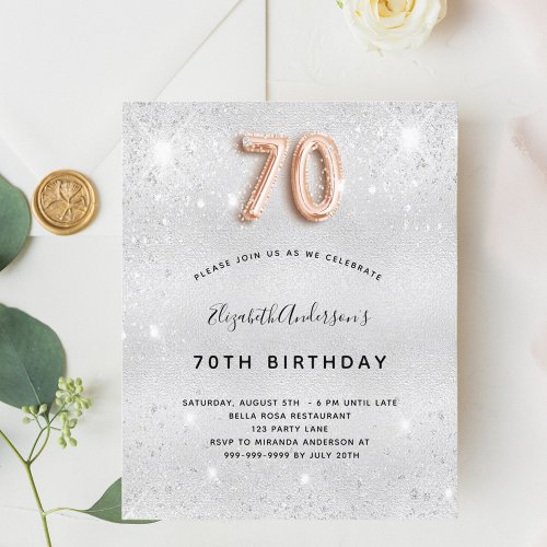 Budget 70th birthday silver rose gold invitation