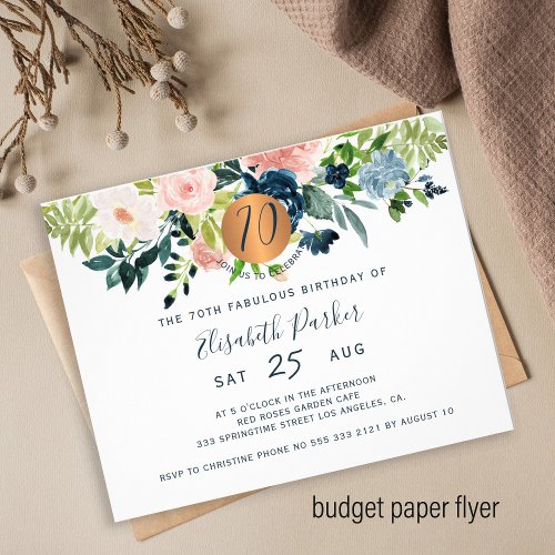 Budget 70th floral birthday party Invitation Flyer